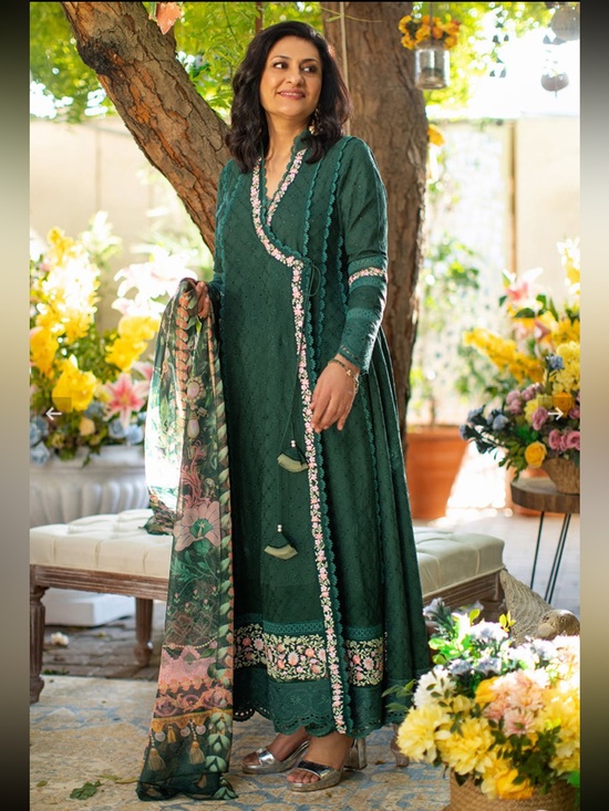 Ansab jahangir Dresses & Skirts - Ansab Jahangir Chikan Emerald Green Embroidered Women’s Dress with dupatta